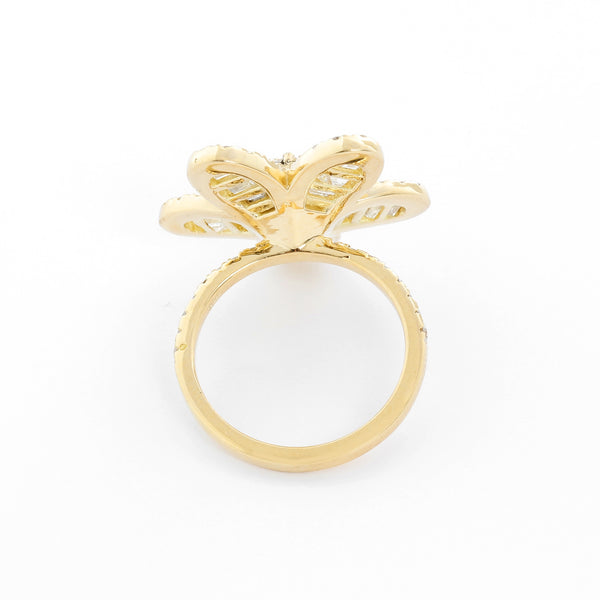 14K Yellow Gold Flower Diamond Ring Size 7 1/4