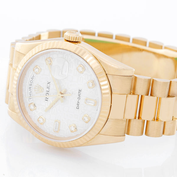 Rolex President Day-Date Men's 18k Gold Watch White Jubilee Diamond Dial 118238