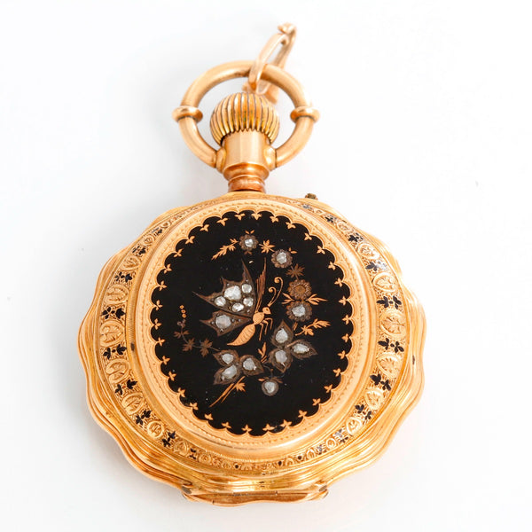 Girard- Perreguax 18K Gold & Enamel Ladies Pendant Pocket Watch