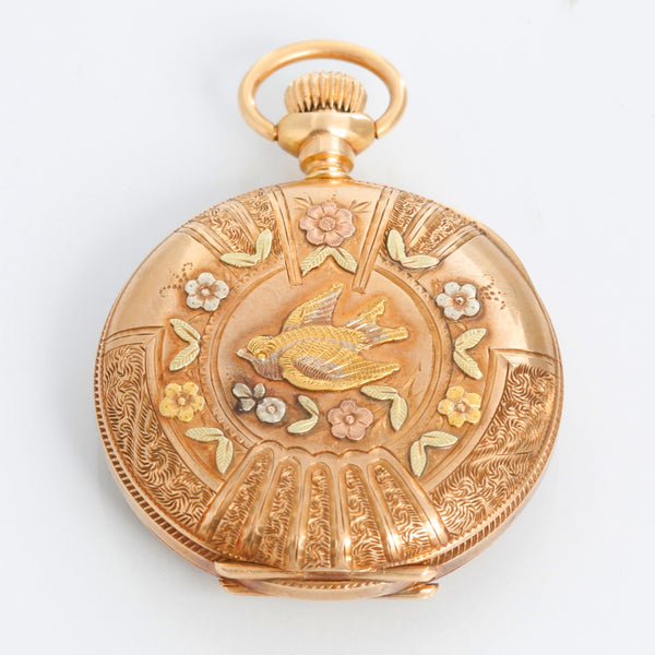 Waltham 14K Tri Gold Ladies Pendant Pocket Watch