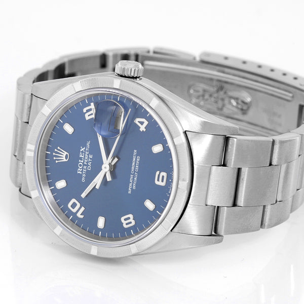 Rolex Date Men's Stainless Steel Watch Engine Turned Bezel 15210