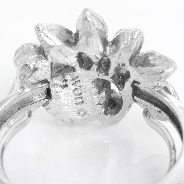 Vintage Avon 1974 Fan Fare Silver Pearl and Crystal Rhinestone Ring Size 5 – Image 4