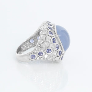 Moon Stone & Sapphire Ring Size 5