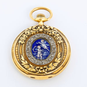 Tiffany & Co. Enameled 18K Yellow Gold Pocket Watch Brooch
