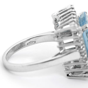 Aquamarine and Diamond Ring Size 7.5
