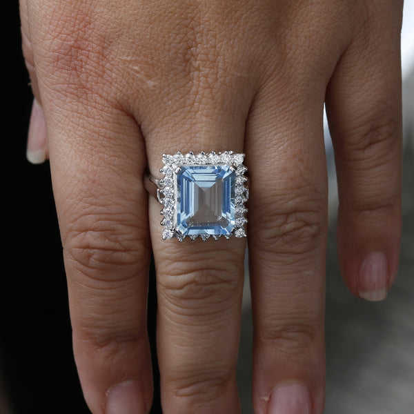 Aquamarine and Diamond Ring Size 7.5