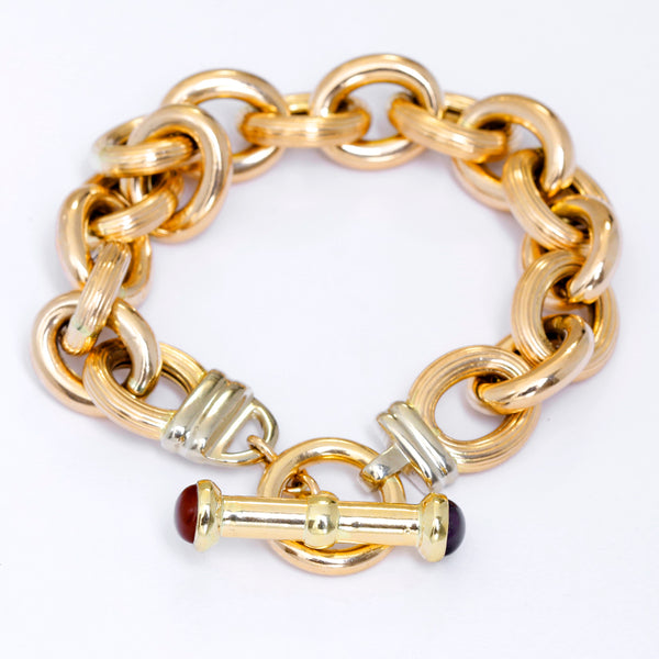 Chic 14K Yellow Gold Amethyst and Carnelian Link Bracelet