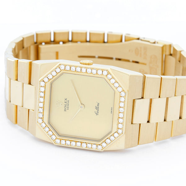 Rolex Cellini Men's/Ladies Midsize 18k Gold Watch with Diamond Bezel 4650