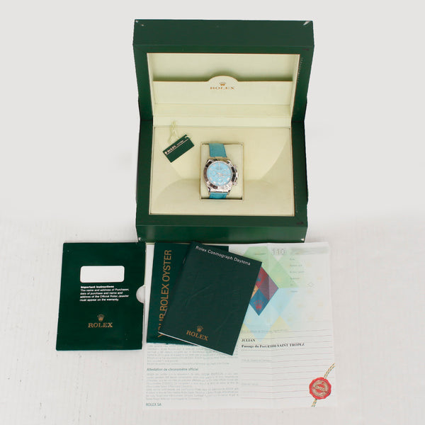 Rolex Cosmograph Daytona Men's White Gold Watch Beach Blue Dial 116519