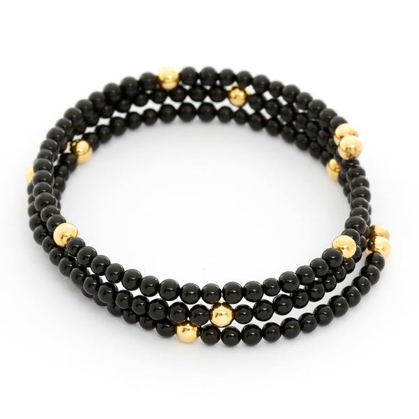 Black Onyx Beaded Bangle Bracelet