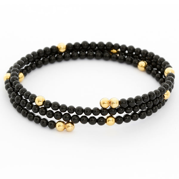 Black Onyx Beaded Bangle Bracelet