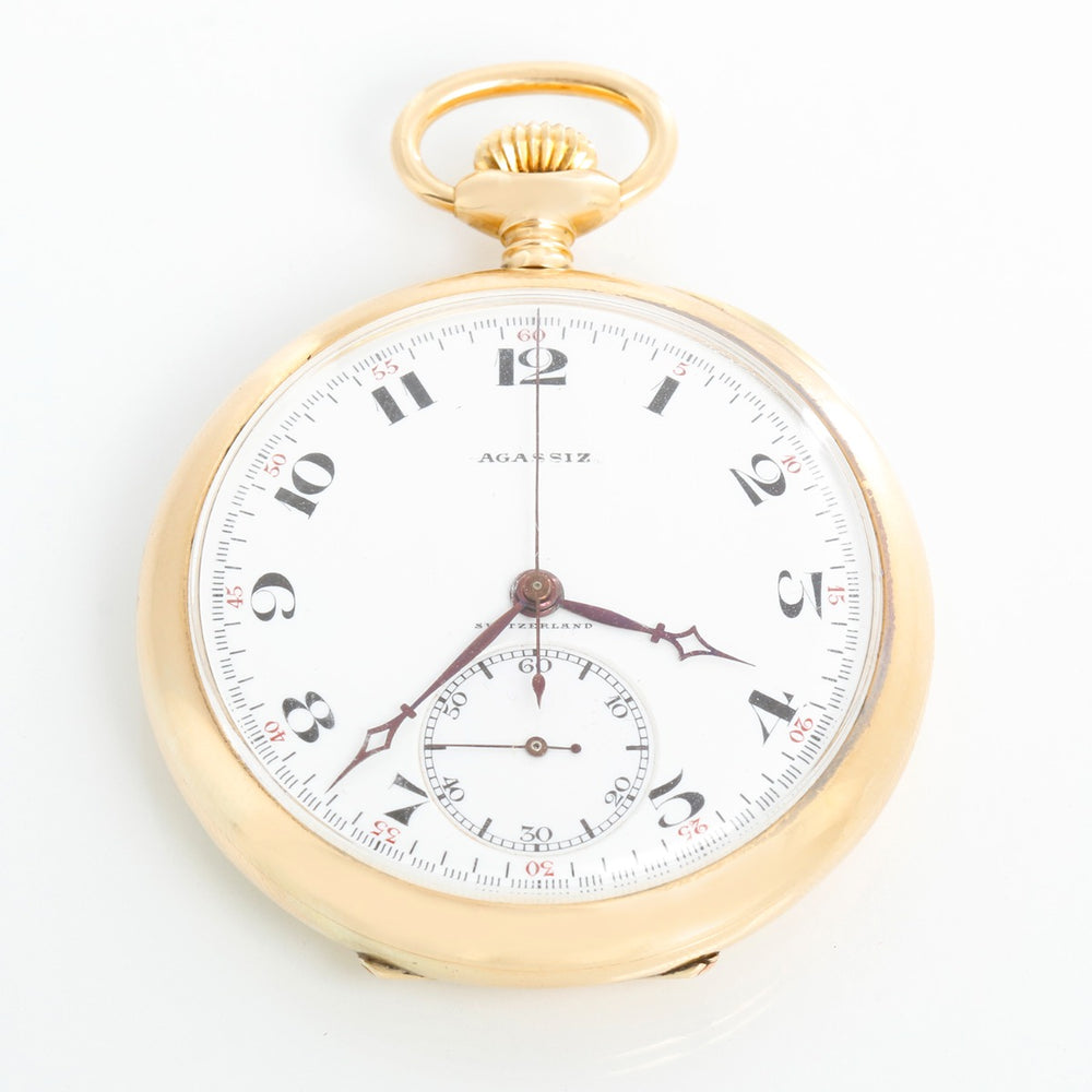 Agassiz Chronograph 14K Yellow Gold Pocket Watch Retailed By Tiffany Owned by Wiley Post