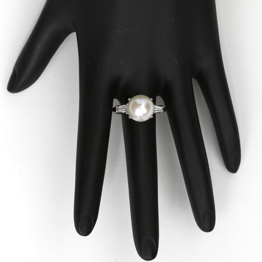 Platinum Pearl and White Gold Diamond Ring