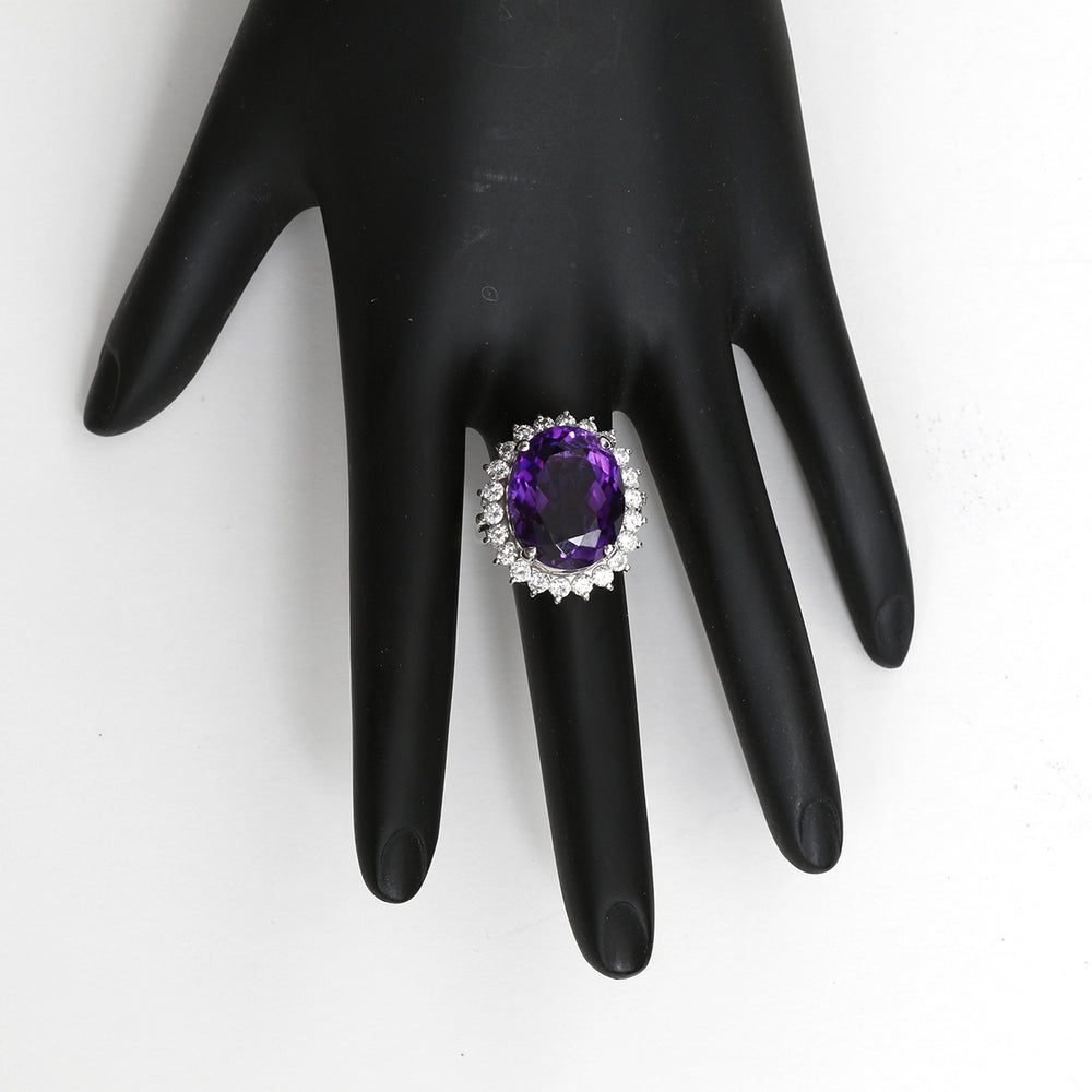 Platinum Purple Amethyst and Diamond Ring