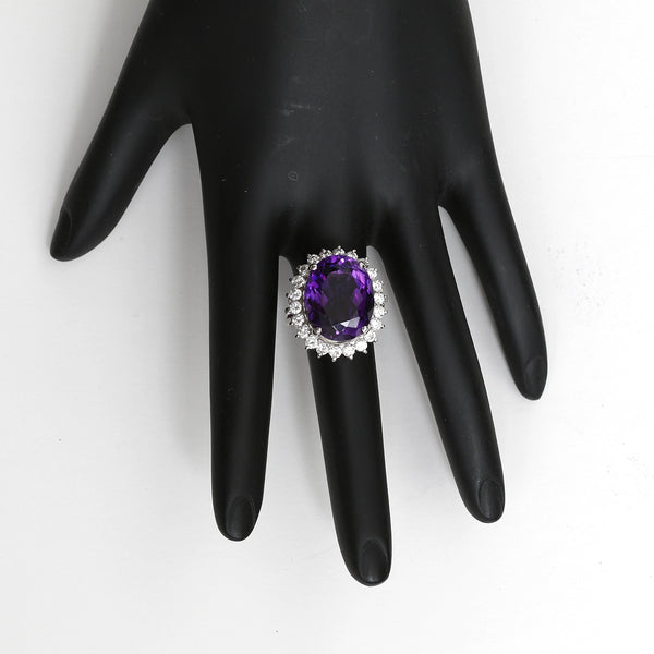 Platinum Purple Amethyst and Diamond Ring