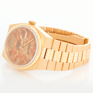 Rolex Oysterquartz Pyramid Birch Burlwood Dial 18k Gold Watch 19028
