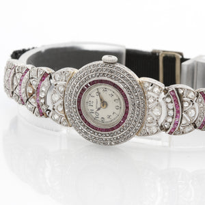 Tiffany Art Deco Ladies Platinum Diamond and Ruby Watch