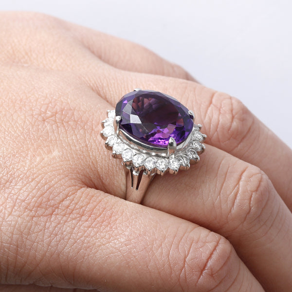 Platinum Purple Amethyst and Diamond Ring