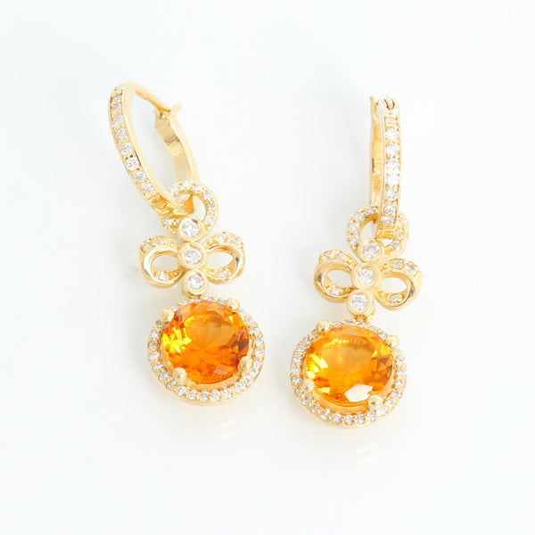 18K Yellow Gold Citrine & Diamond Hoops