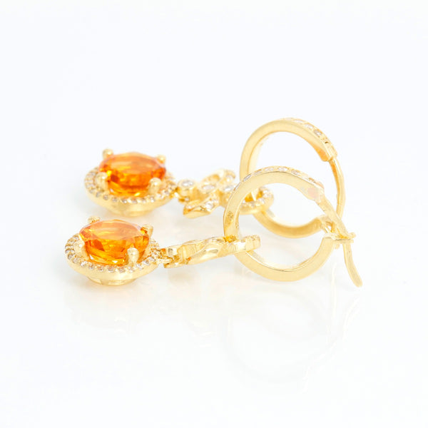 18K Yellow Gold Citrine & Diamond Hoops