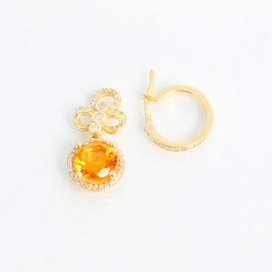 18K Yellow Gold Citrine & Diamond Hoops