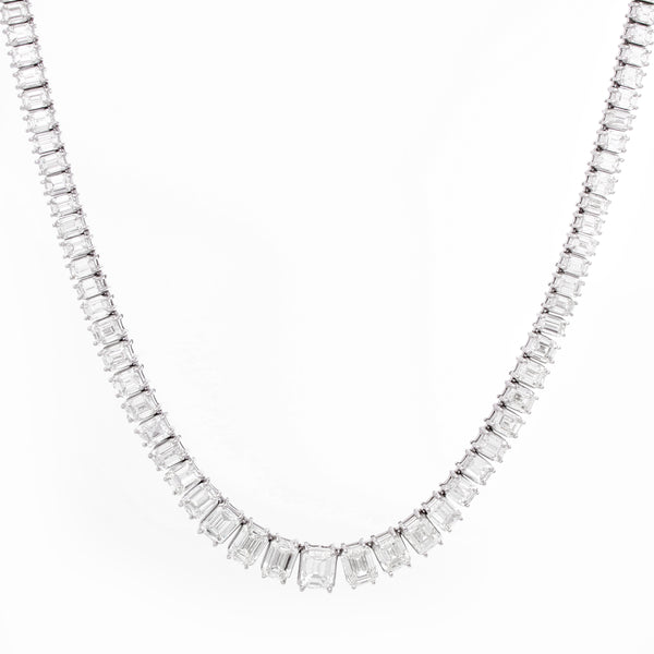 Stunning Emerald Cut Diamond Platinum Necklace