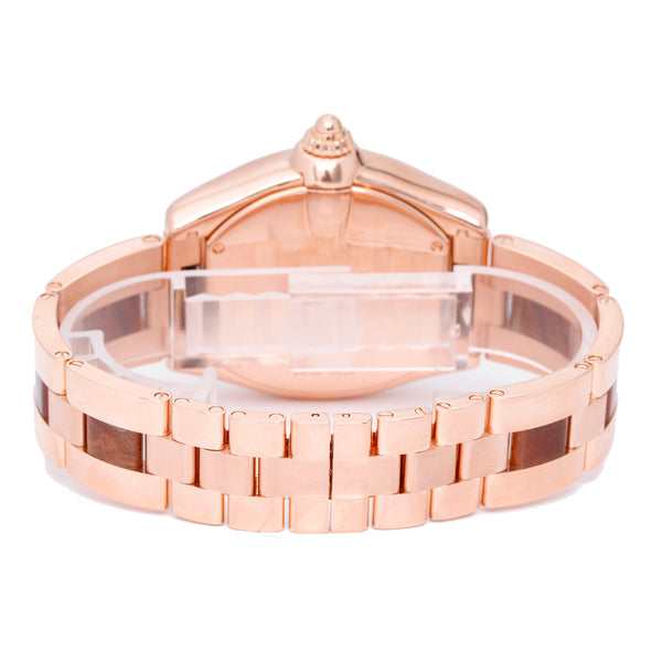 Cartier Roadster 18k Rose Gold with Walnut Burlwood Dial