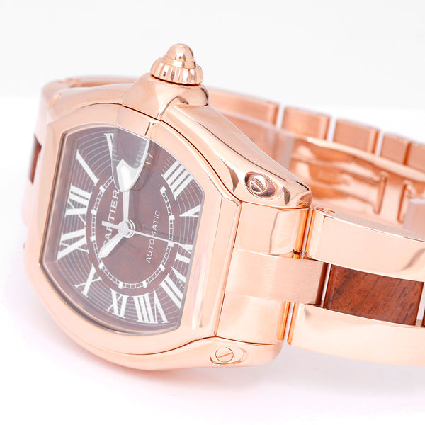 Cartier Roadster 18k Rose Gold with Walnut Burlwood Dial