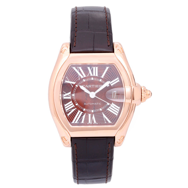Cartier Roadster 18k Rose Gold with Walnut Burlwood Dial