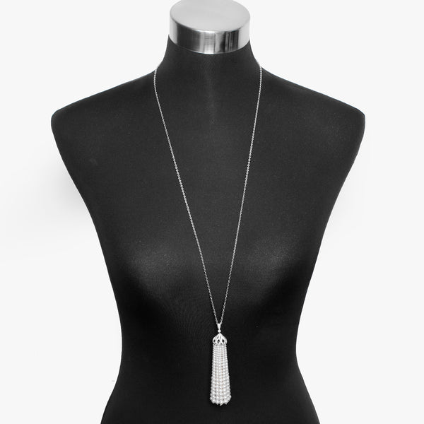 18K White Gold diamond & Pearl Tassel Necklace