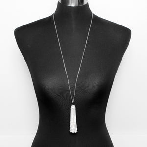 18K White Gold diamond & Pearl Tassels Necklace