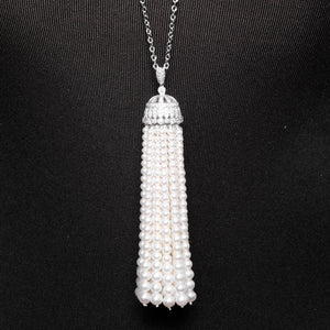 18K White Gold diamond & Pearl Tassels Necklace
