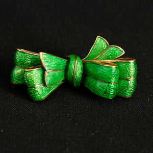 Tiffany & Co. Vintage Yellow Gold Green Enamel Bow Pin Brooch