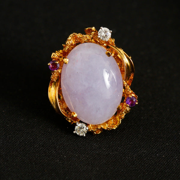 18K Yellow Gold Lavender Jade & Amethyst Ring