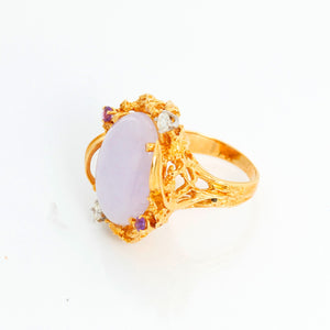 18K Yellow Gold Lavender Jade & Amethyst Ring