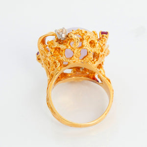 18K Yellow Gold Lavender Jade & Amethyst Ring