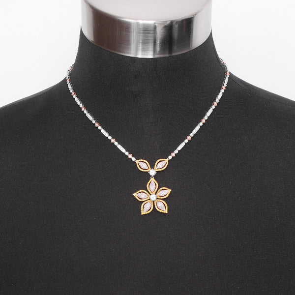18kt Two Tone Diamond Flower Necklace