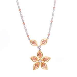 18kt Two Tone Diamond Flower Necklace