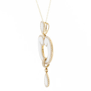Stunning White Onyx and Diamond Yellow Gold Necklace