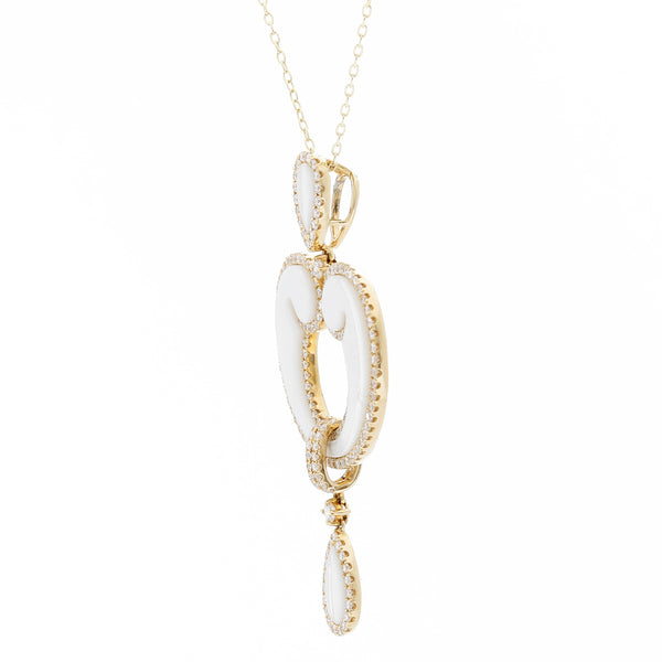 Stunning White Onyx and Diamond Yellow Gold Necklace