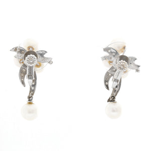 14K White Gold Pearl and Diamond Earrings