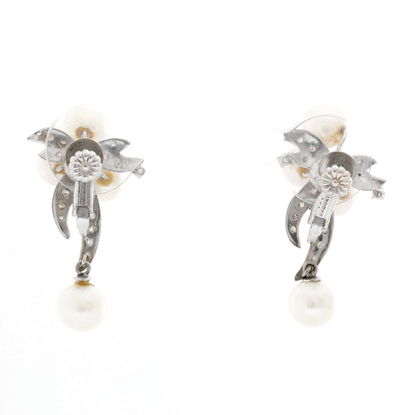 14K White Gold Pearl and Diamond Earrings