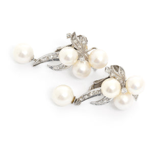 14K White Gold Pearl and Diamond Earrings