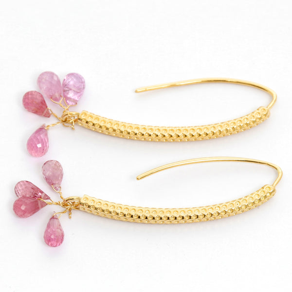 18K Yellow Gold and Pink Sapphire Briolette Earrings