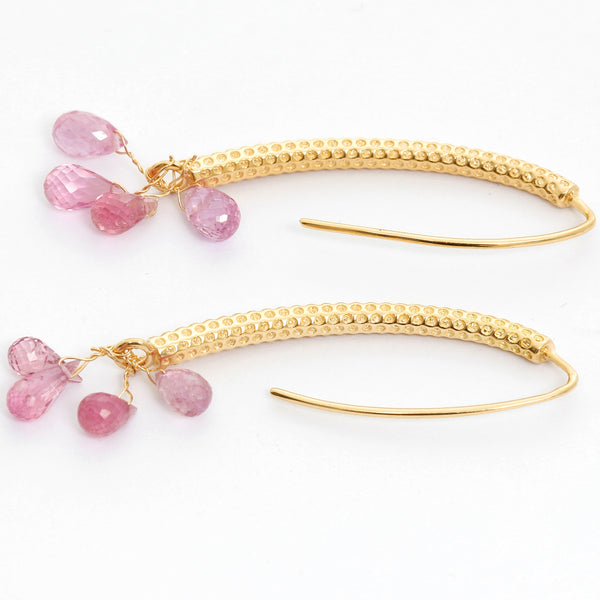 18K Yellow Gold and Pink Sapphire Briolette Earrings