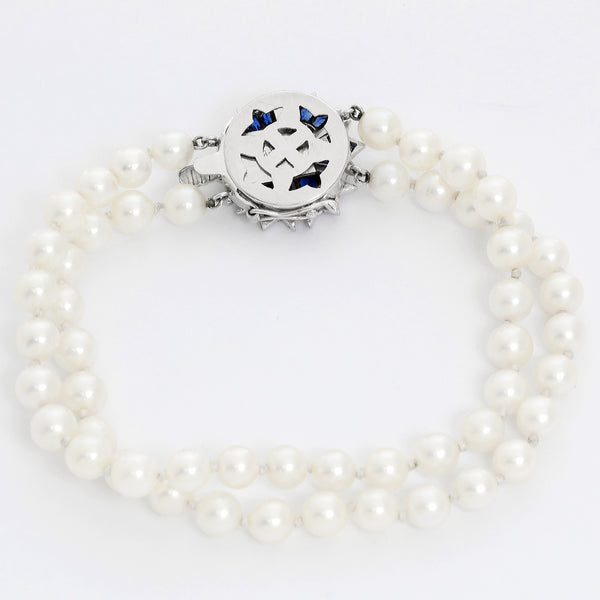 Two-strand Pearl & Sapphire Bracelet