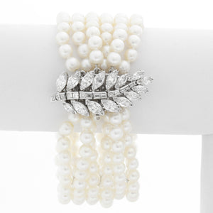 Six Strand Pearl and Diamond Bracelet