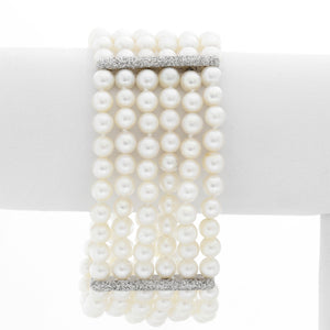 Six Strand Pearl and Diamond Bracelet