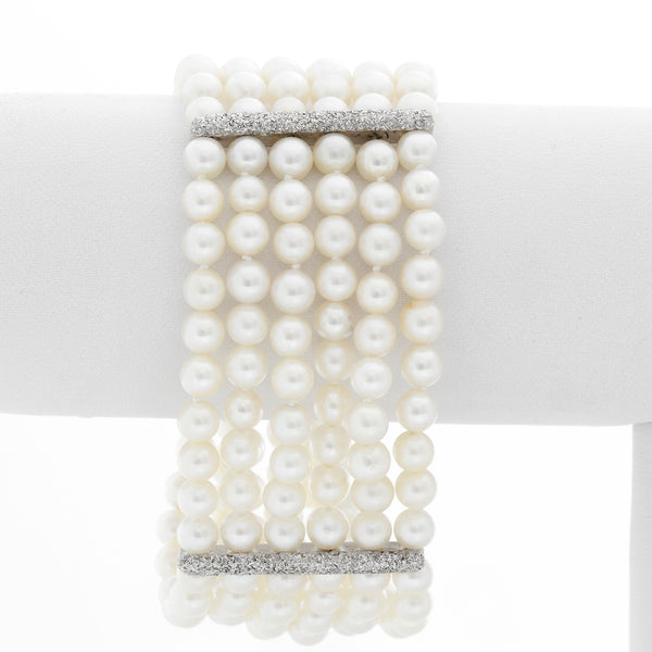 Six Strand Pearl and Diamond Bracelet
