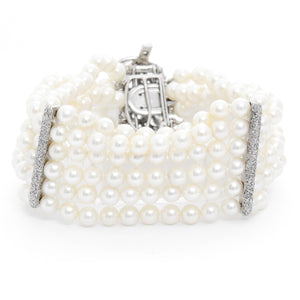 Six Strand Pearl and Diamond Bracelet